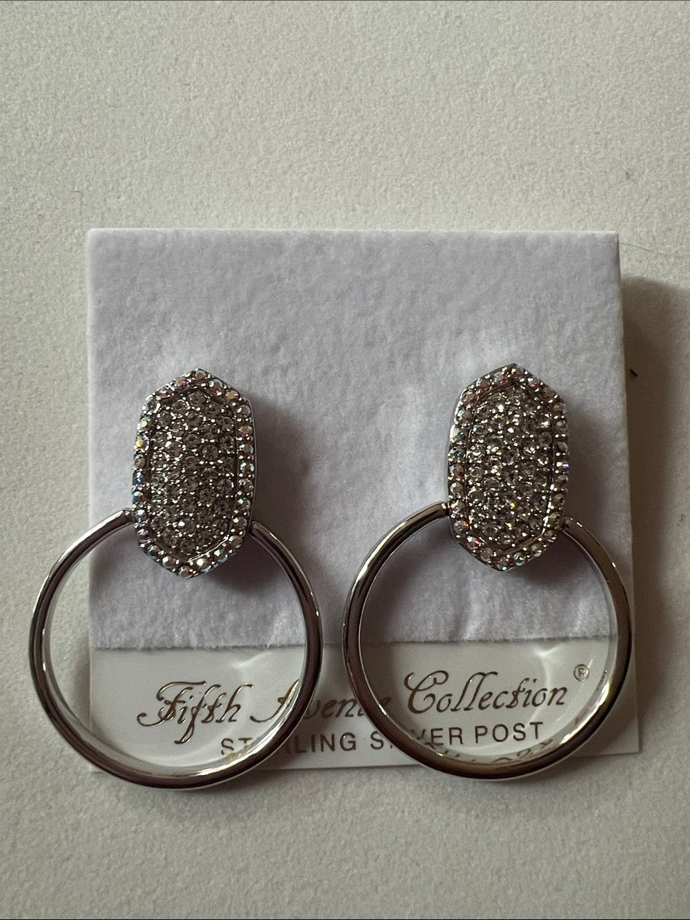 Silver Crystal Hoop Drop Earrings - Silver